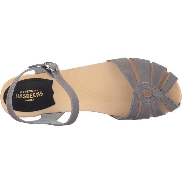 Swedish Hasbeens Gray Nubuck Debutant Low Sandal Clogs Shoes 38/7.5 Rare - Picture 2 of 8